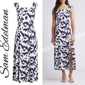 🆕⭐ Sam Edelman White Navy Ikat Lace Up Dress